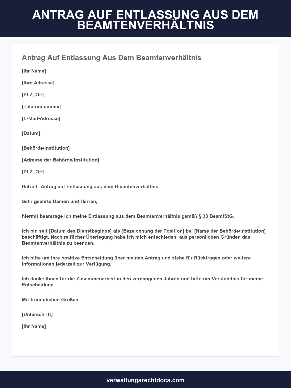 Muster Antrag Auf Entlassung Aus Dem Beamtenverhältnis