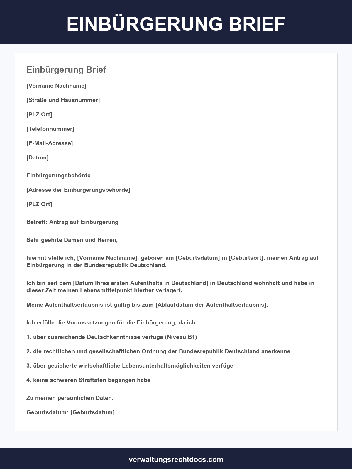 Einbürgerung Brief Muster