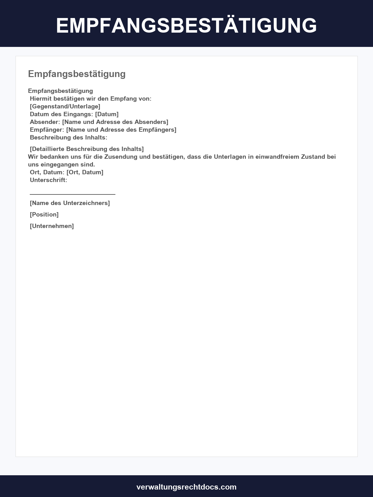 Empfangsbestätigung Vorlage