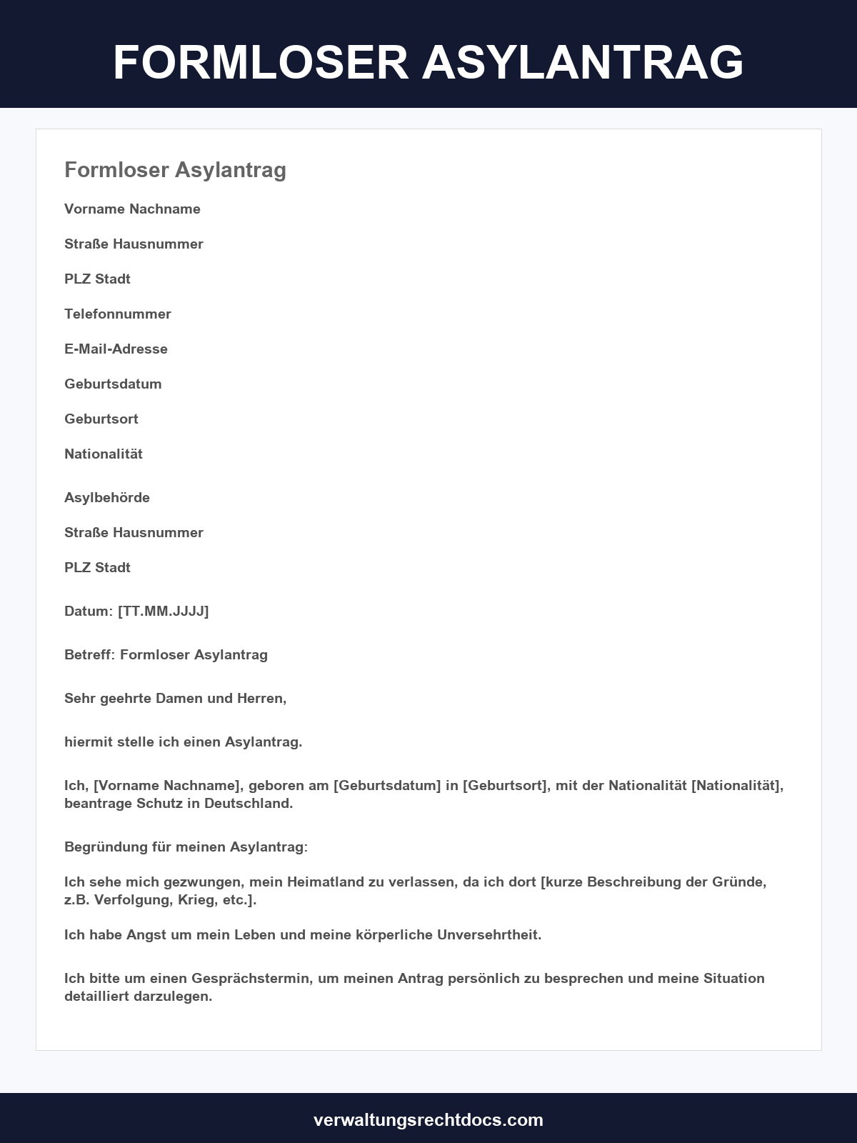 Formloser Asylantrag Vorlage
