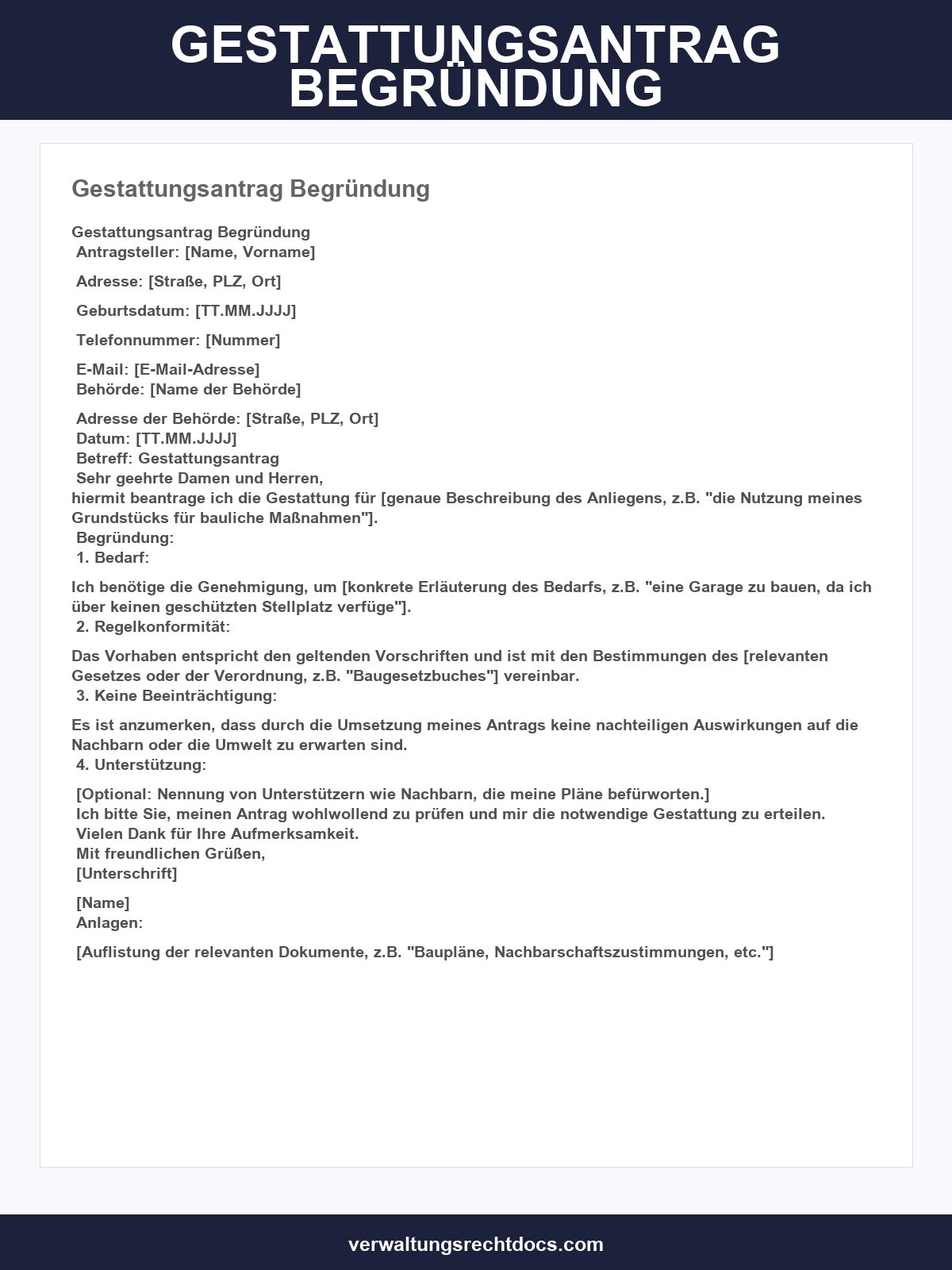 Gestattungsantrag Begründung Muster