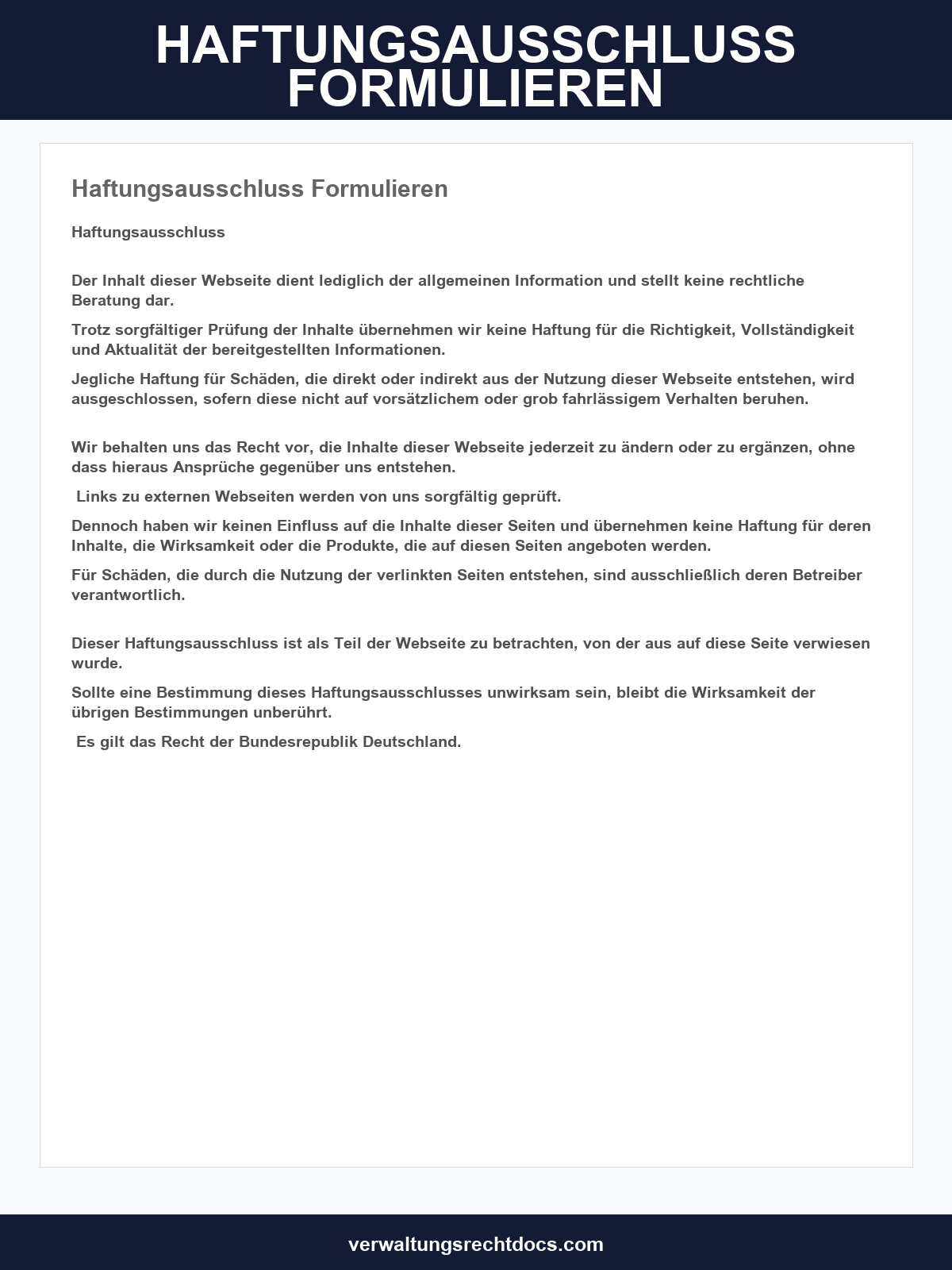 Haftungsausschluss Formulieren