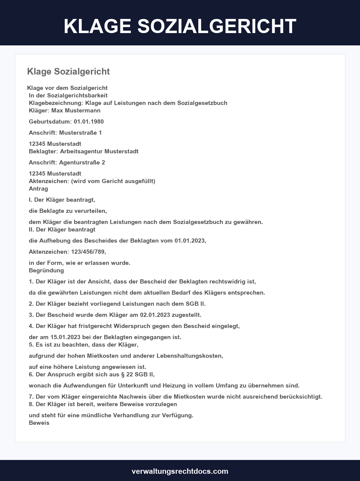Klage Sozialgericht Muster