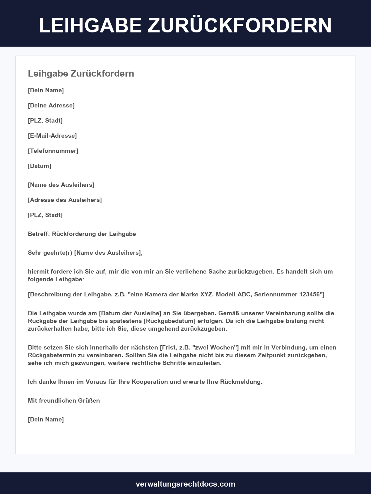 Leihgabe Zurückfordern Muster
