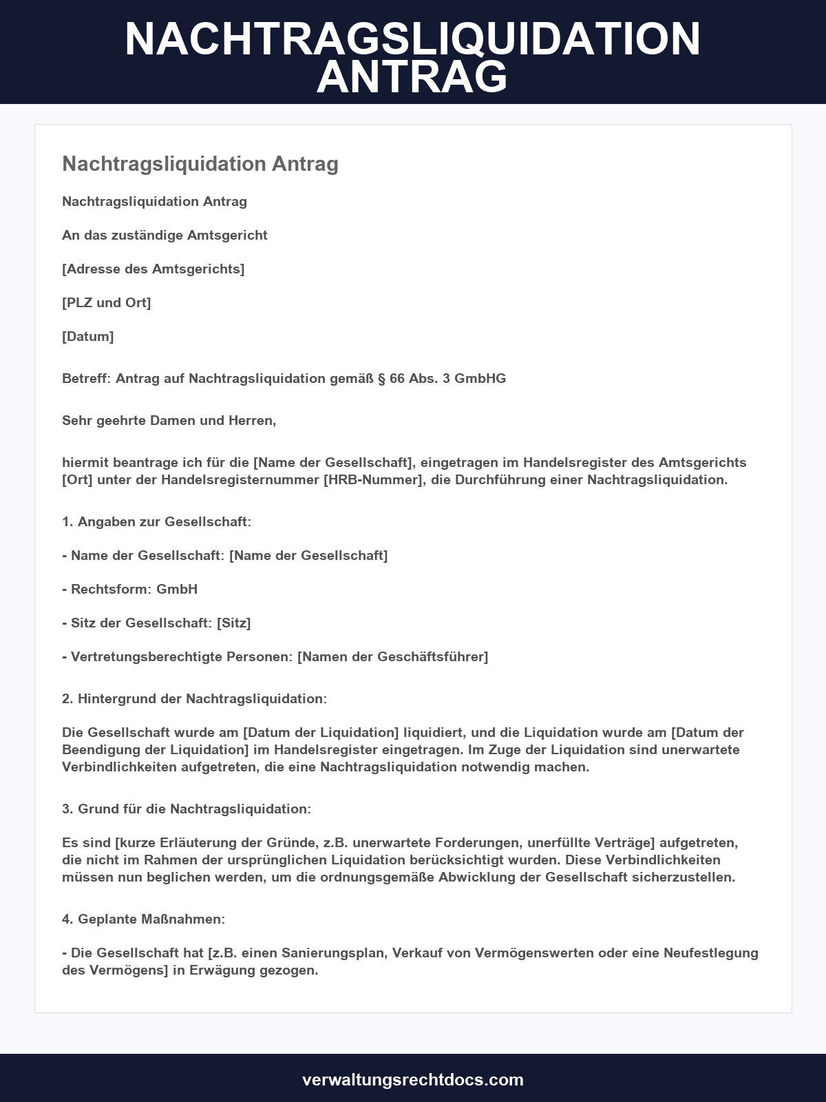 Nachtragsliquidation Antrag Muster
