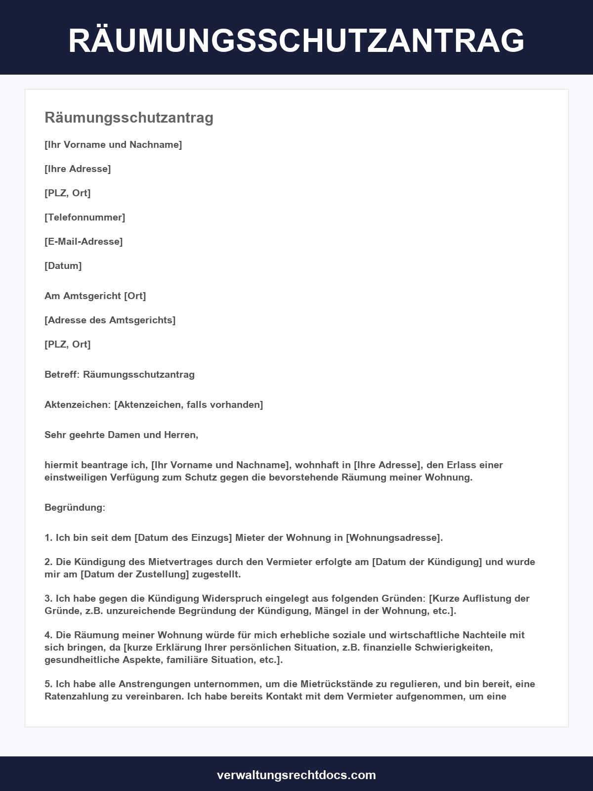 Räumungsschutzantrag Vorlage