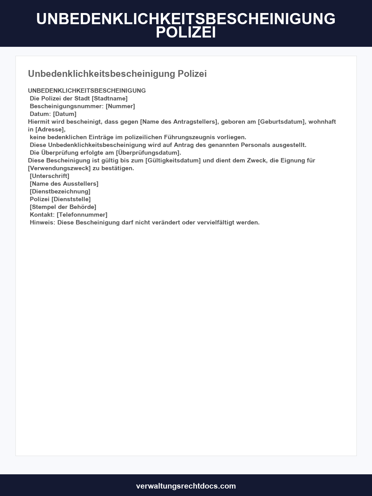 Unbedenklichkeitsbescheinigung Polizei
