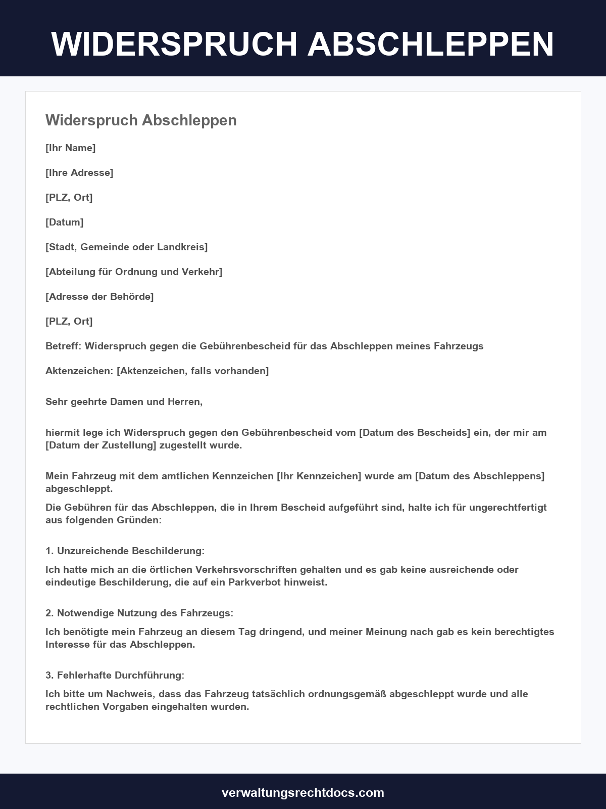 Widerspruch Abschleppen Muster